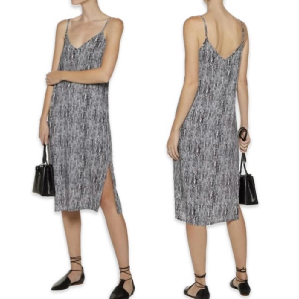 Splendid Revolve Midi Slip Dress in Black & White Boho Print w/ Side Slits Small
